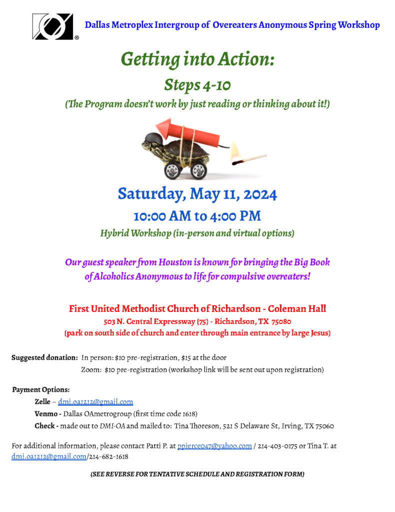 Getting Into Action Workshop Flyer Page 1; click the image to open the PDF version.